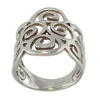 Sterling silver band ring, 'Arabesques' - Fair Trade Jewelry Sterling Silver Ring