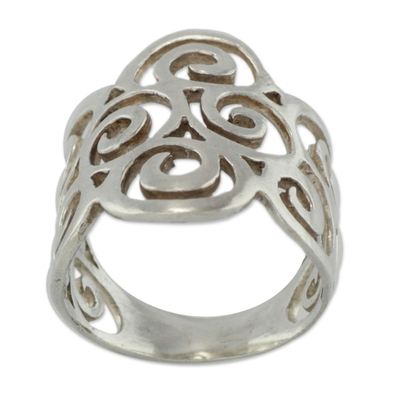 Sterling silver band ring, 'Arabesques' - Fair Trade Jewellery Sterling Silver Ring