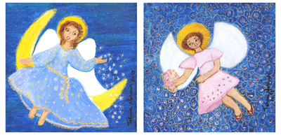 Set of 2 Naif Angel Paintings