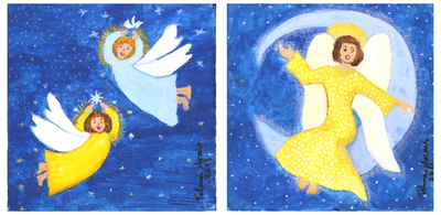'Angels II' (diptych) - Brazil Fine Art Angel Paintings (Diptych)