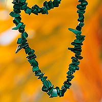 Malachite beaded necklace, 'Natural Muse' - Natural Malachite Beaded Strand Necklace