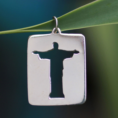 Sterling silver pendant, 'Christ the Redeemer' - Brazilian Sterling Pendant