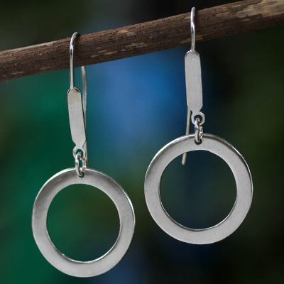 Sterling silver dangle earrings, 'Cool Halo' - Modern Brazilian Silver Earrings