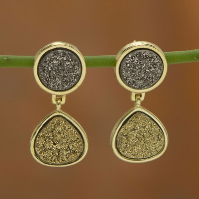 Brazilian drusy agate dangle earrings, 'Glitter' - Fair Trade Brazilian Drusy Agate Dangle Earrings