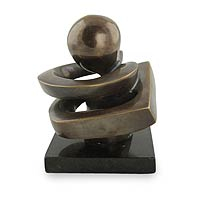 Bronze sculpture, 'Embracing Life' - Abstract Bronze Sculpture on Black Granite