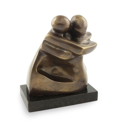Bronze sculpture, 'Sweeping Encounter' - Abstract Lovers Bronze Sculpture on Granite
