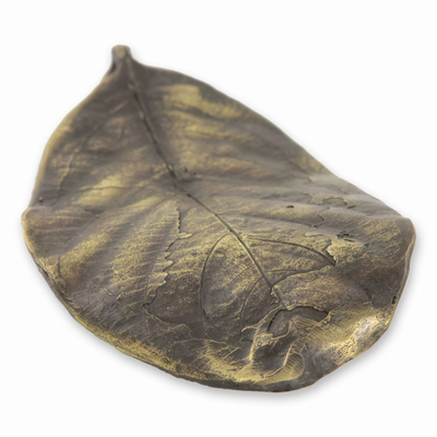 Bronze figurine, 'Medium Elongated Leaf' - Signed Bronze Figurine Sculpture with Antique Finish