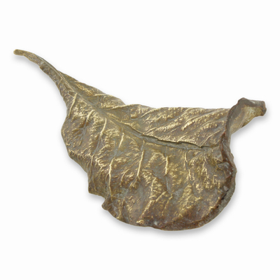 Bronze figurine, 'Large Almond Leaf' - Signed Bronze Figurine Sculpture with Antique Finish