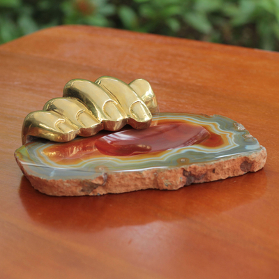 Bronze and caramel agate sculpture, Right Hand Agate