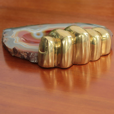 Bronze and caramel agate sculpture, 'Right Hand Agate' - Bronze and Agate Sculpted Tray
