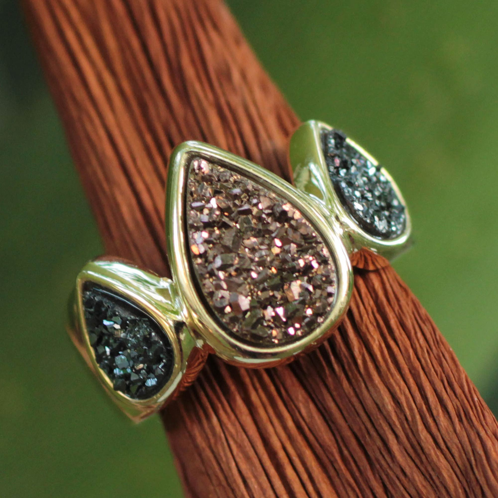 Brazilian Drusy Gold Plated Ring - Sparkling Life | NOVICA