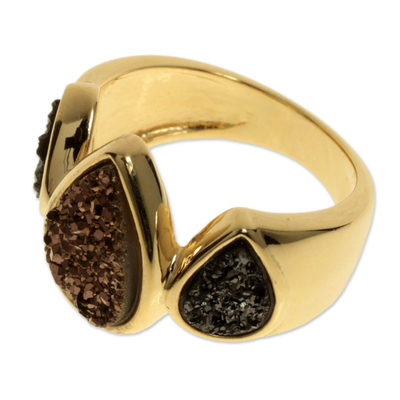 Brazilian drusy agate cocktail ring, 'Sparkling Life' - Brazilian Drusy Gold Plated Ring