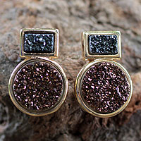 Gold plated drusy dangle earrings, 'Misty Midnight' - Brazilian 18k Gold Plated Drusy Agate Earrings