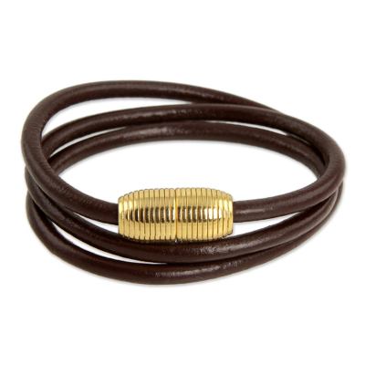 Leather wrap bracelet, 'Triple Brown Embrace' - Brazilian Leather Bracelet (Brown)