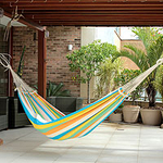 Artisan Crafted Striped Cotton Hammock from Brazil (Double), 'Sea and Sunshine'