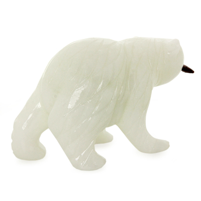 Calcite and jasper sculpture, 'Polar Bear' - Handcrafted Brazilian Gemstone Wildlife Sculpture
