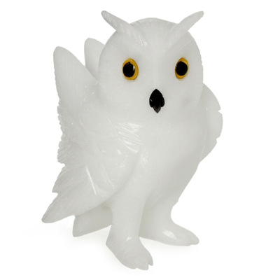 Handcrafted Brazilian Gemstone Owl Sculpture