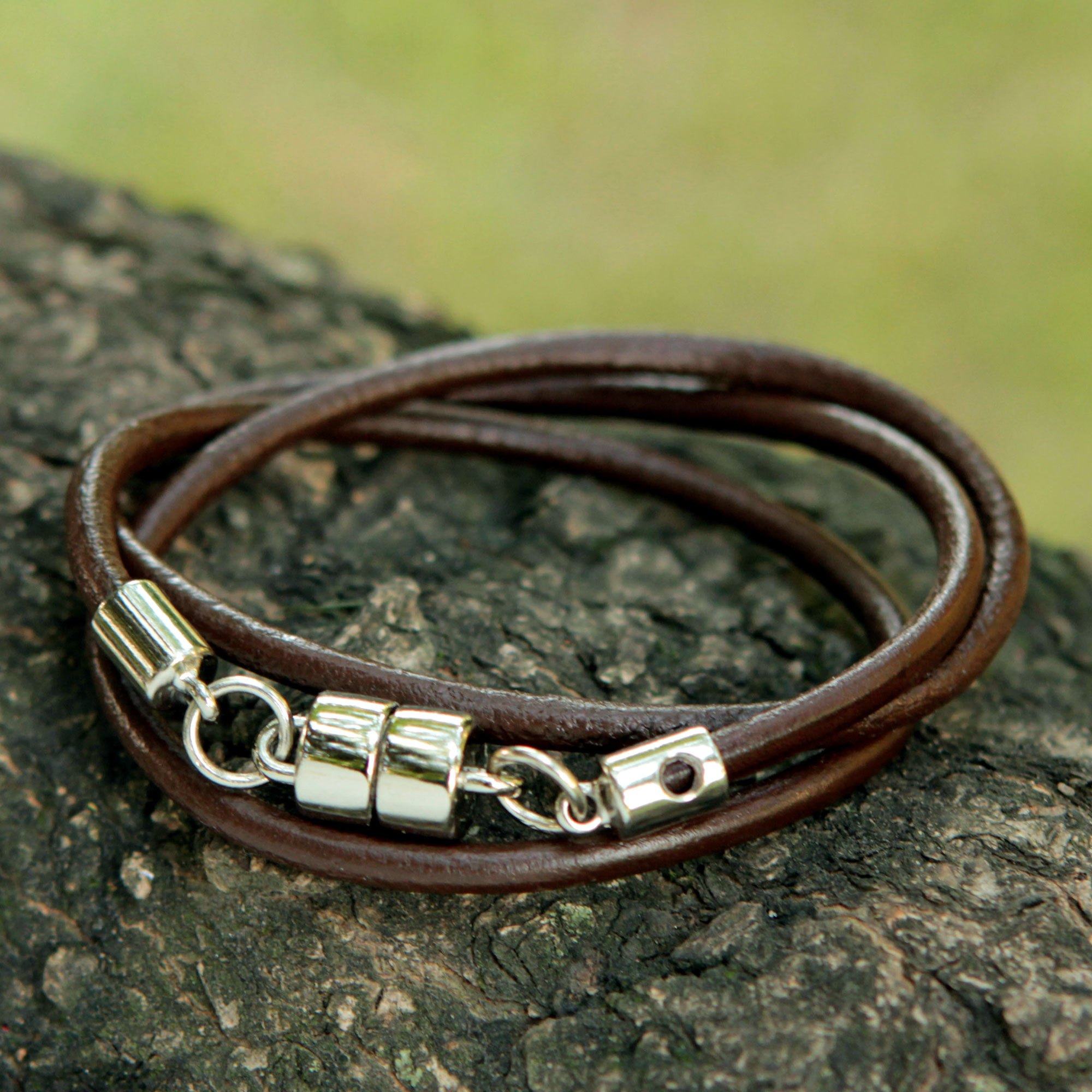 Men S Black Leather Wrap Bracelet With Magnetic Clasp Trio In Brown Men S Black Leather Wrap Bracelet With Magnetic Clasp Trio In Brown