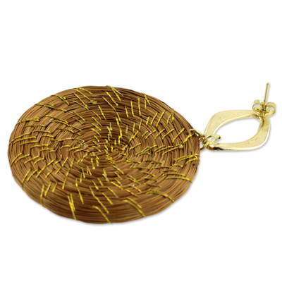 Gold plated golden grass dangle earrings, 'Sublime Nature' - Golden Grass Earrings with Gold Plated Accents
