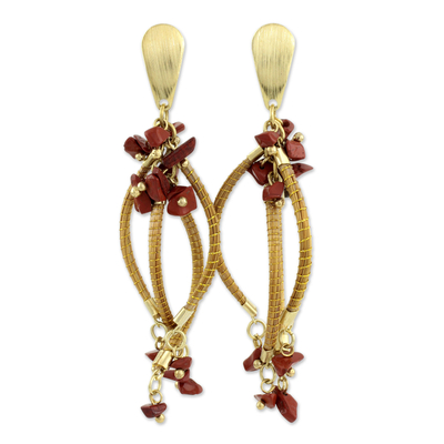 Handmade Golden Grass Chandelier Earrings with Agate