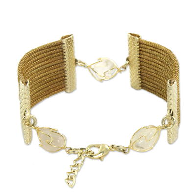 Golden grass and quartz wristband bracelet, 'Eco Guard' - Golden Grass and Quartz Handcrafted Wristband Bracelet
