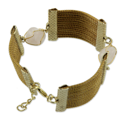 Armband aus goldenem Gras und Rosenquarz - Handgefertigtes goldenes Gras- und Rosenquarz-Armband