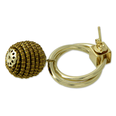 Gold plated golden grass dangle earrings, 'Golden Balloons' - Brazilian Golden Grass Earrings with Gold Plated Accents
