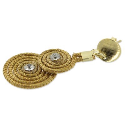 Gold plated golden grass dangle earrings, 'Twin Suns' - Fair Trade Natural Jewellery Golden Grass Handcrafted Earrings