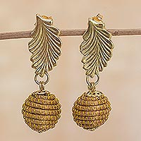 Gold plated golden grass dangle earrings, 'Golden Nature'
