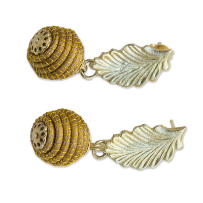 Gold plated golden grass dangle earrings, 'Golden Nature' - Fair Trade Golden Grass Handcrafted Dangle Earrings