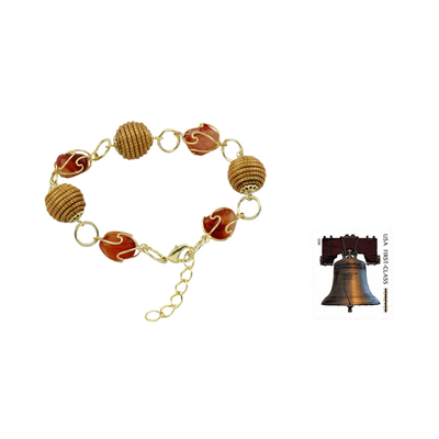 Golden grass and agate link bracelet, 'All Aglow' - Hand Crafted Golden Grass and Agate Link Bracelet