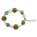 Golden grass and agate link bracelet, 'All Aglow in Green' - Hand Crafted Green Agate and Golden Grass Link Bracelet