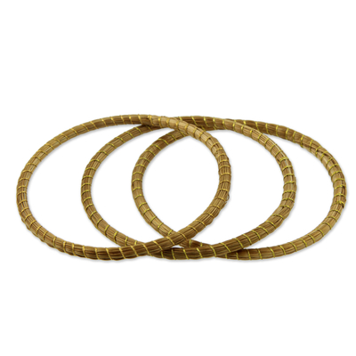 Golden grass bangle bracelets, 'Natural Aura' (set of 3) - Handcrafted Golden Grass Bangle Bracelets (Set of 3)