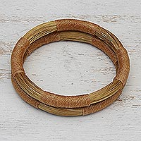 Golden grass bangle bracelets, 'JalapÃ£o Equilibrium' (pair) - Pair of Handcrafted Golden Grass Bangle Bracelets