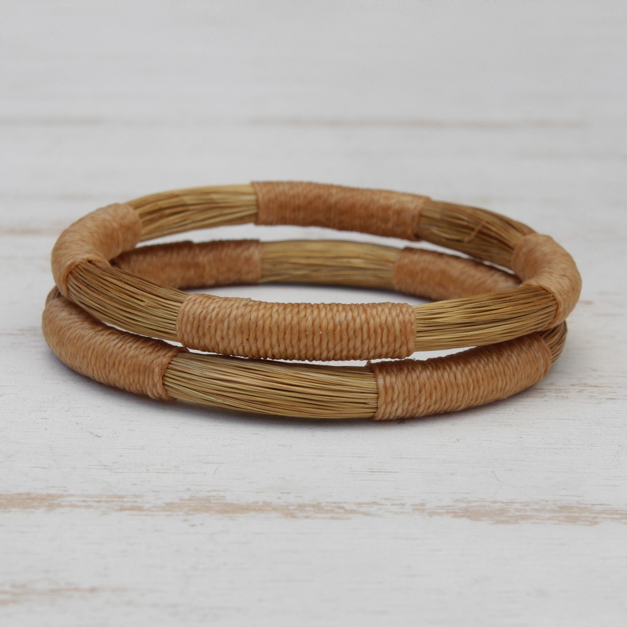 UNICEF Market Pair of Handcrafted Golden Grass Bangle Bracelets