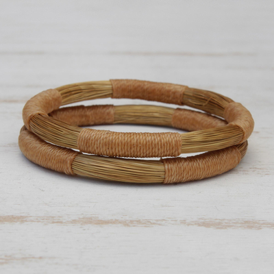 Golden grass bangle bracelets, 'Jalapão Equilibrium' (pair) - Pair of Handcrafted Golden Grass Bangle Bracelets