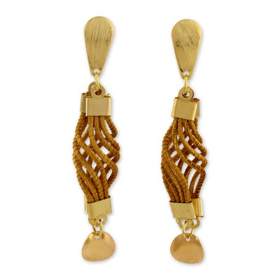 Gold plated golden grass dangle earrings, 'Serpentine Union' - Fair Trade Golden Grass Handmade Earrings with Gold Accents