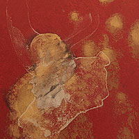„Gold I“ (2014) – Brasilianische abstrakte Malerei in Rot und Gold