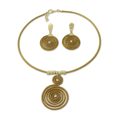 Gold plated golden grass jewelry set, 'Jalapão Evolution' - Handcrafted Golden Grass Jewelry Set with Gold Plated Accent