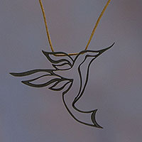 Sterling silver and leather pendant necklace, 'Hummingbird' - Handmade Oxidized Sterilng Silver Hummingbird Necklace