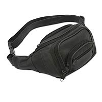 Leather travel bag, 'Brasilia Man' - Handcrafted Brazilian Black Leather Waist Worn Travel Bag