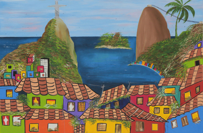 Brazilian Fine Art Naif Painting of Rio de Janeiro - Rio Favela | NOVICA
