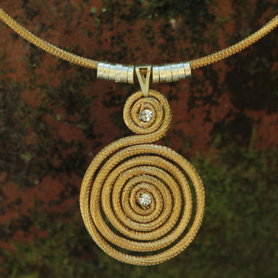 Gold plated golden grass jewelry set, 'Jalapão Evolution II' - Handcrafted Golden Grass Necklace and Earrings Jewelry Set