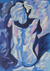 Dama de la Costa - Pintura brasileña abstracta firmada en tonos azules