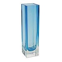 Jarrón de vidrio soplado a mano, 'Radiance in Aquamarine' - Jarrón de vidrio azul soplado a mano Murano inspirado en Brasil