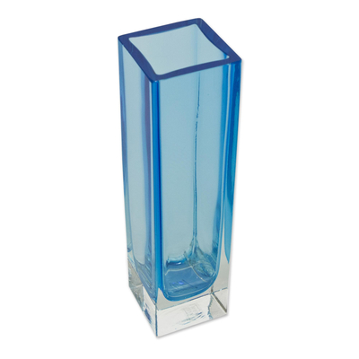Hand blown art glass vase, 'Radiance in Aquamarine' - Hand Blown Blue Glass Vase Murano Inspired from Brazil