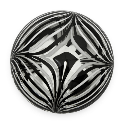 Blown glass paperweight, 'Phoenicia' - White and Black Hand Blown Glass Paperweight from Brazil