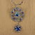 Azurite choker, 'Blue Lace' - Crocheted Stainless Pendant Choker with Glass Beads and Gems