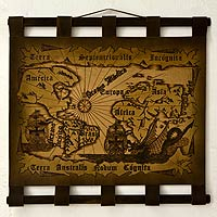 Leather map, 'Sea Dragon II' - Hand Made Leather Vintage Style Map Wall Hanging