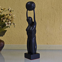 Resin sculpture, 'Atlas' - Signed Black Resin Sculpture of the Female Form